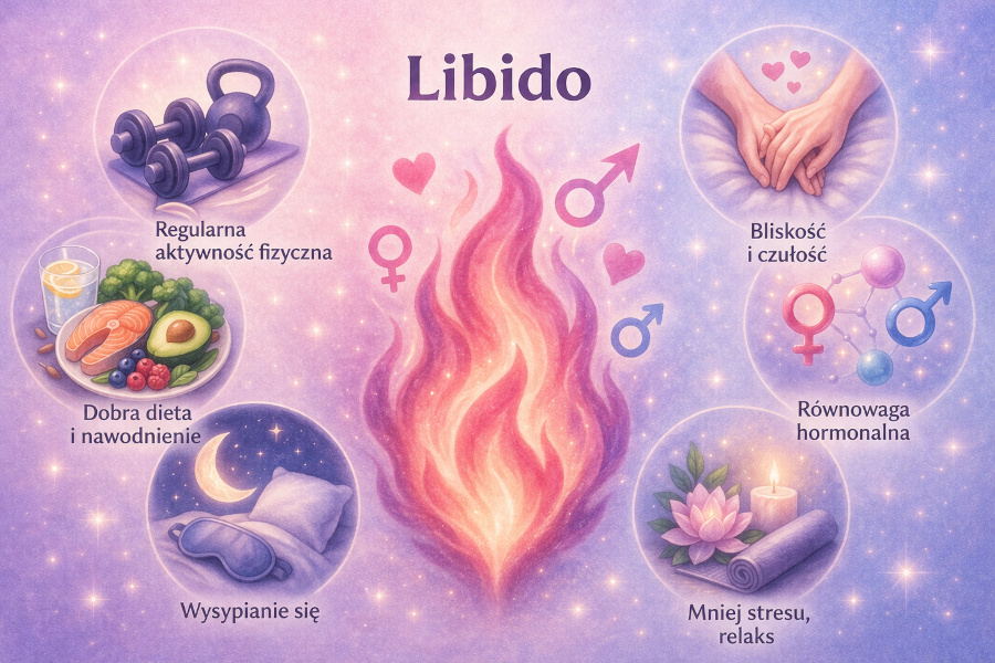 czynniki zwiększające libido: aktywność fizyczna, zdrowa dieta, sen, relacje, hormony i redukcja stresu